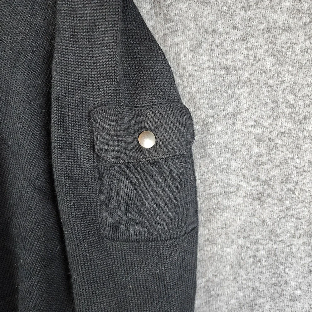 Banana Republic Sweater Men Size M Black Wool Blend Military Epaulet Quarter Zip